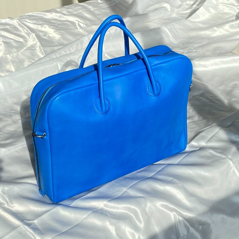 Isaac Reina Bond Satchel in cyan - laptop or weekender!